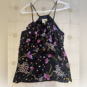 An Original MILLY OF NEW YORK size 2 100% silk sleeveless black floral Camisole
